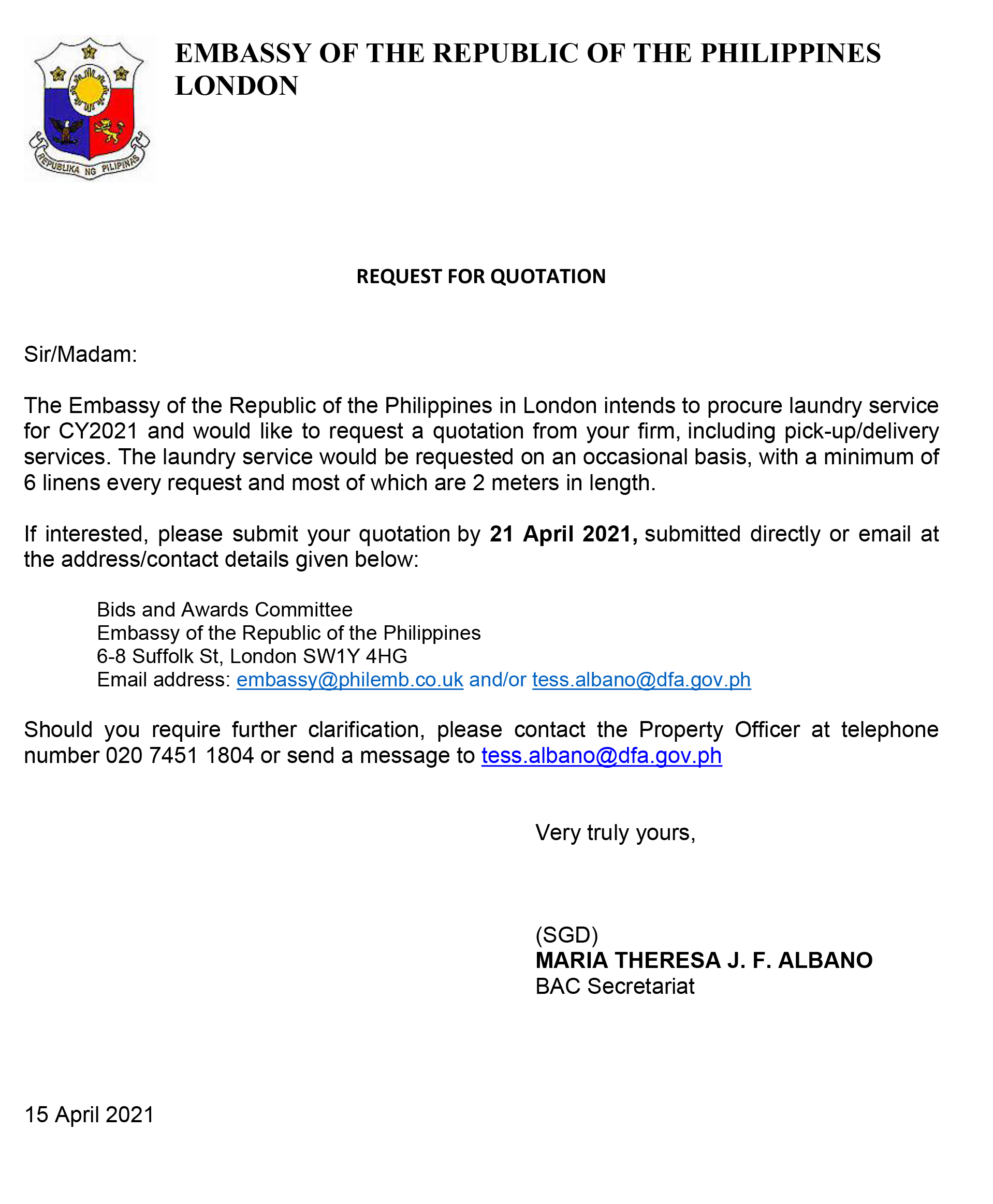 RFQ TOR. LAUNDRY SERVICES FOR TABLE LINENS CY 2021 page 1