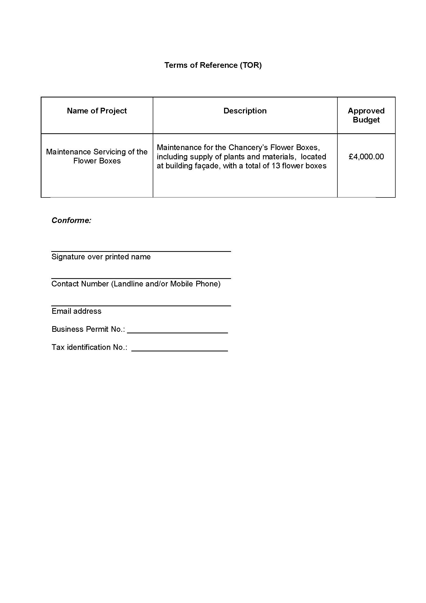 RFQ TOR.Flower Boxes