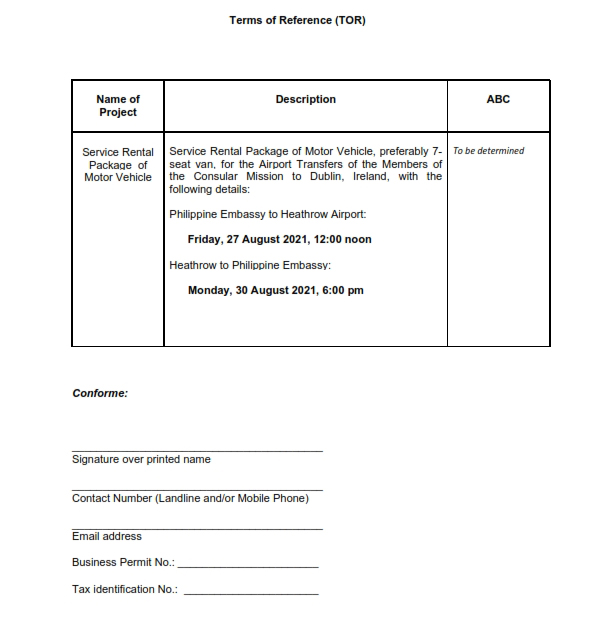 RFQ TOR.Rental of Motor Vehicle.AIRPORT TRANSFERS.CONSULAR MISSION TO DUBLIN.28 AUGUST 2021 002