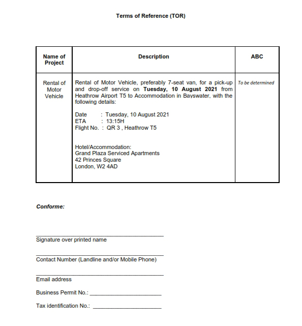 RFQ TOR.Rental of Motor Vehicle.ERWIN GRET. Arrival 10 August 002 web