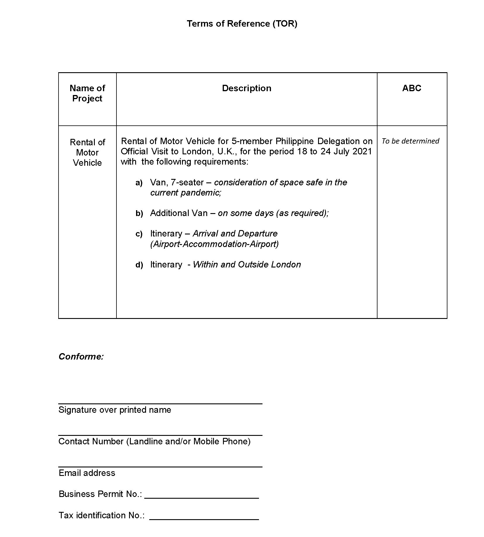 RFQ TOR.Rental of Motor Vehicle.Official Visit in July Page 2