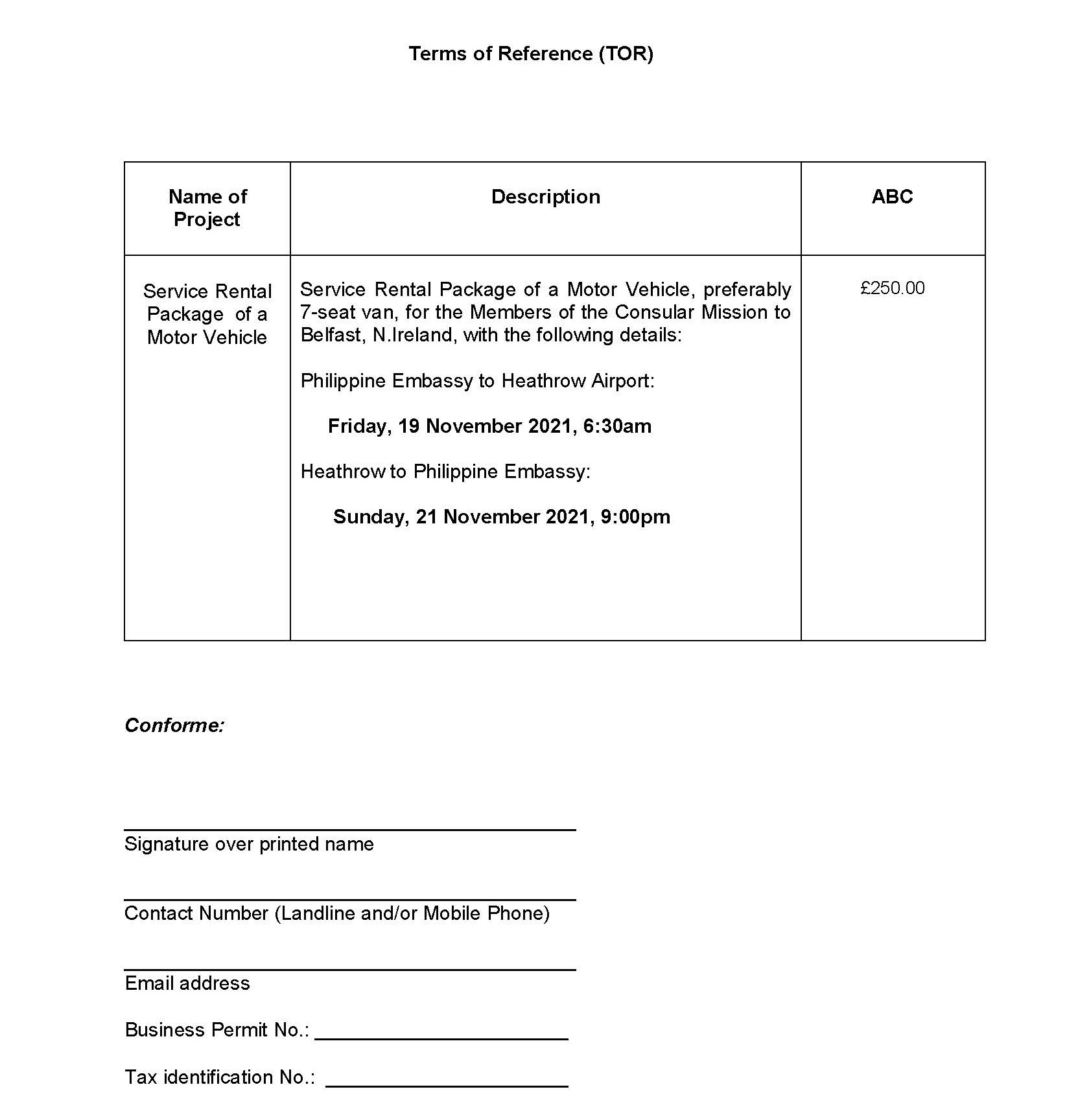 RFQ TOR.AIRPORT TRANSFER.rev1.CONSULAR MISSION TO BELFAST.19 21 Nov 2021 Page 2 web