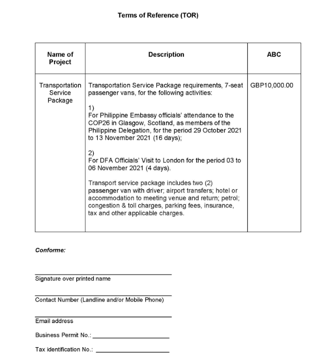 RFQ TOR.Transport Service Package LONDON PE re COP26 in Oct Nov. Page 2