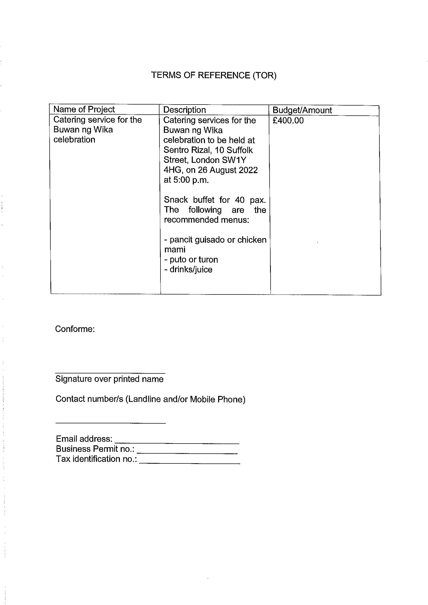 RFQ TOR.CATERING SERVICE.26 AUG 2022 Page 2