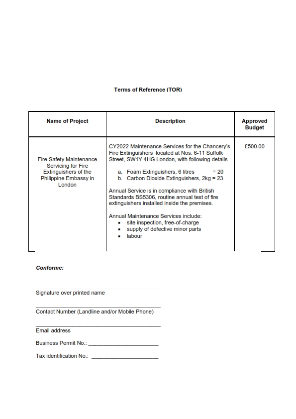 RFQ TOR.CY2022 43 Fire Extinguishers Maintenance Servicing 002