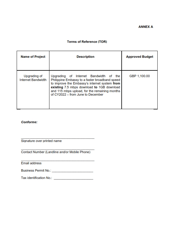 RFQ TOR.UPGRADE OF INTERNET 002