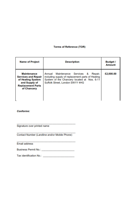 RFQ TOR. Heating System 002