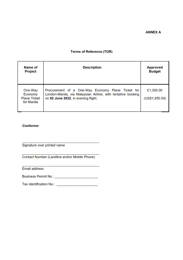 RFQ TOR. PLANE TICKET.ATN REPATRIATION.ZAM 002