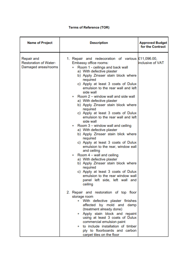 REQUEST FOR QUOTATIONS.REPAIR AND RESTORATION OF WATER DAMAGED AREAS 002