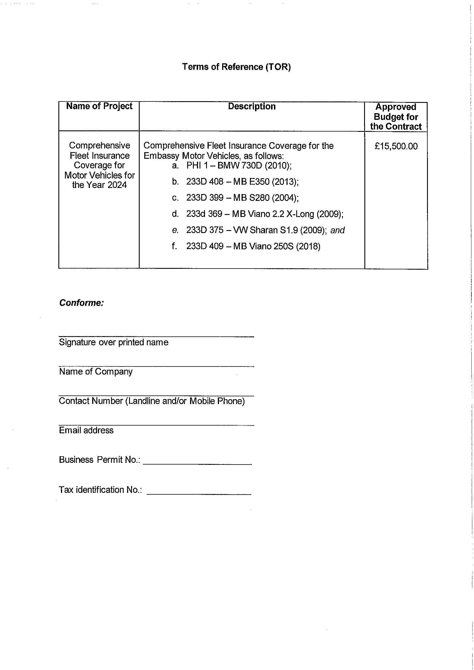 RFQ.COMPREHENSIVE FLEET INSURANCE FOR EMBASSY VEHICLES Page 2