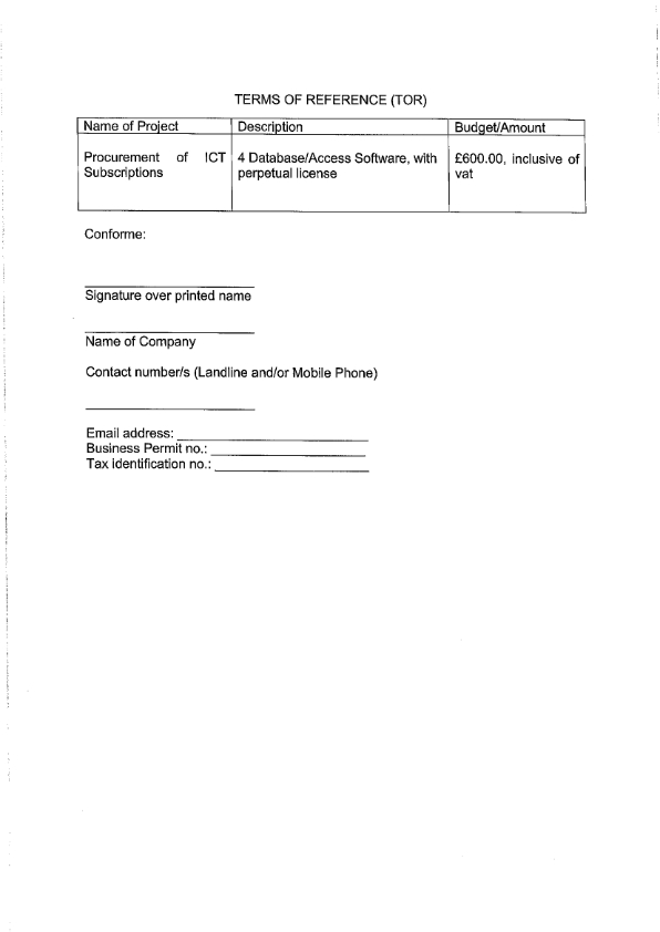 RFQ TOR.DATA BASE ACCESS SOFTWARE 002