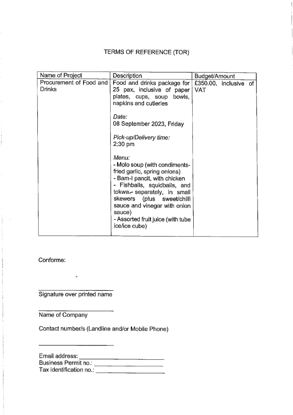 RFQ TOR.FOOD DRINKS.08 SEP 2023 002