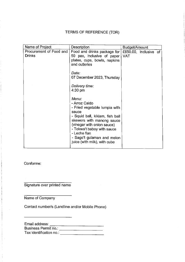 RFQ TOR.FOOD DRINKS ON 07 DEC 2023 002