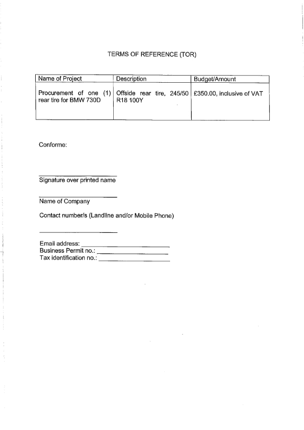 RFQ TOR.PROCUREMENT OF TIRE 002