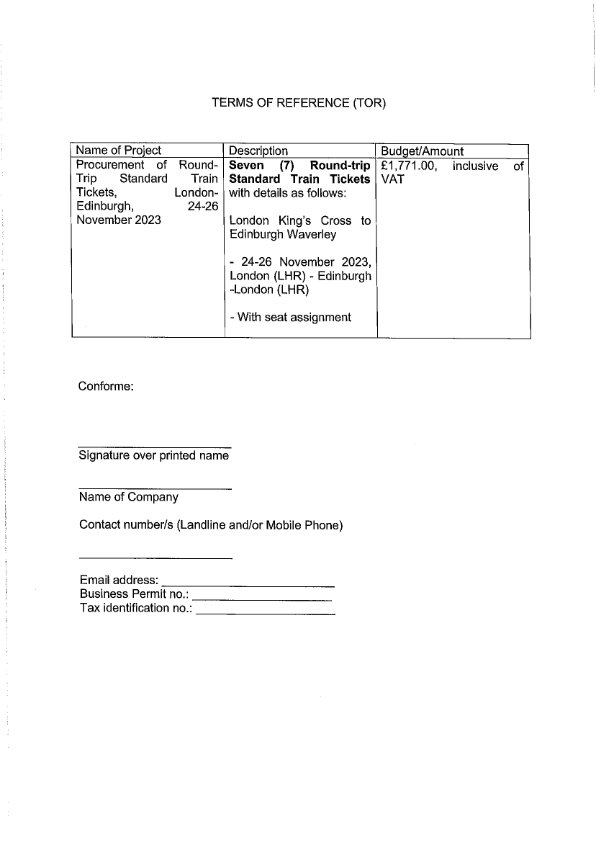 RFQ TOR.TRAIN TICKETS TO EDINBURGH 002