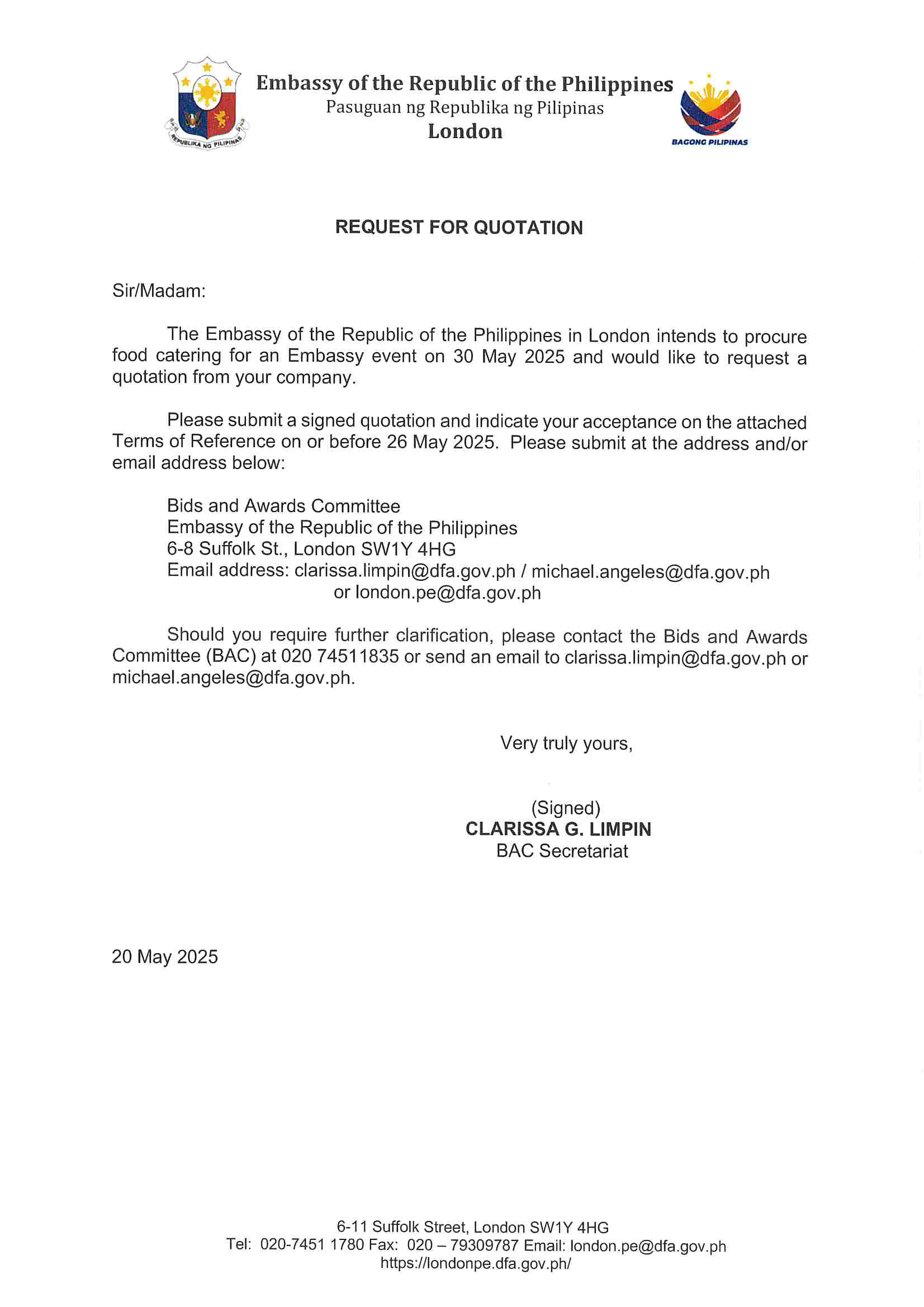 RFQ.FOOD CATERING ON 30 MAY 2025 Page 1