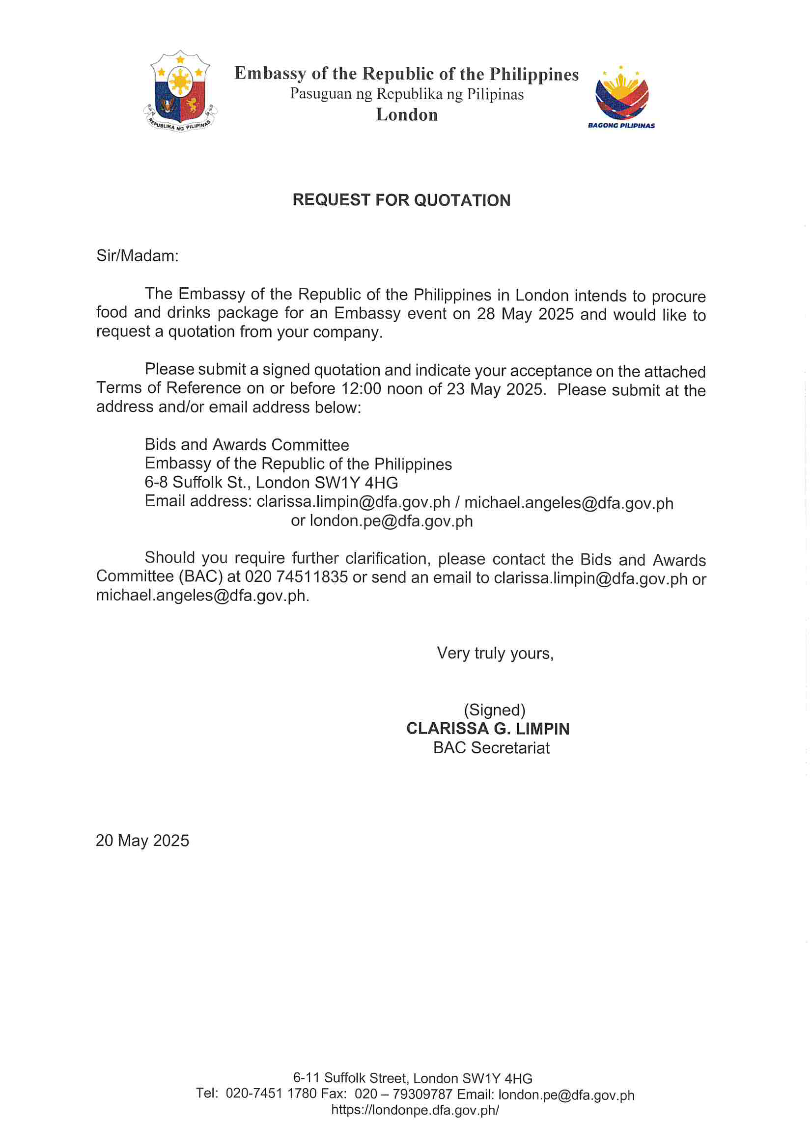 RFQ.FOOD DRINKS ON 28 MAY 2025 Page 1
