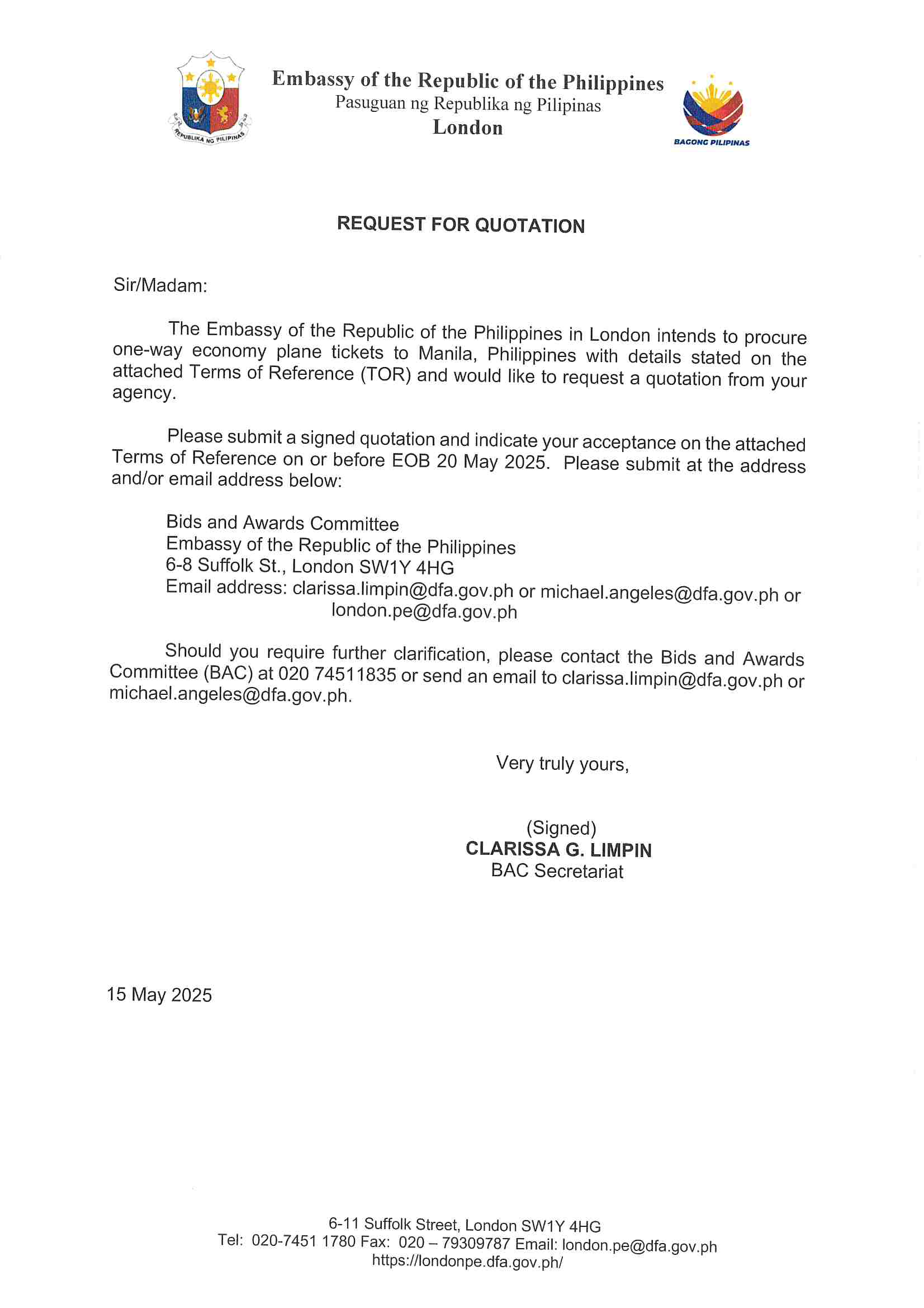 RFQ.ONE WAY ECONOMY PLANE TICKETS TO MANILA ON 05 JUN 2025 Page 1