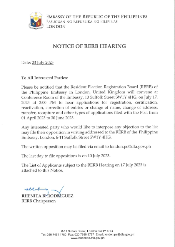 Notice of RERB Hearing 2nd Hearing 17 July 2023 001