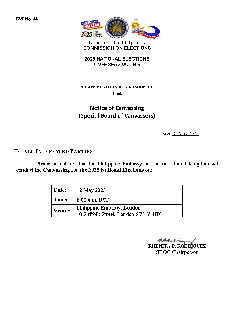 OVF No. 44 Notice of Canvassing
