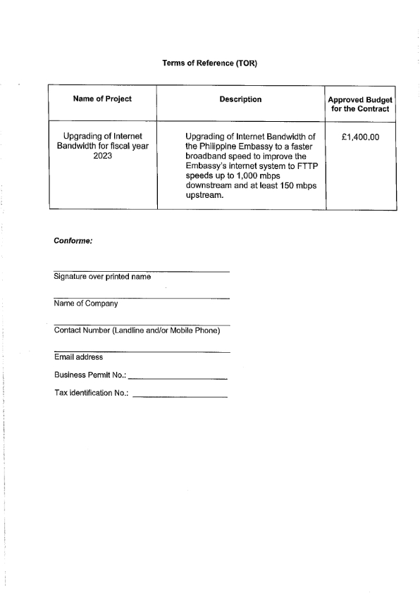 RFQ TOR.INTERNET BANDWIDTH UPGRADE 002