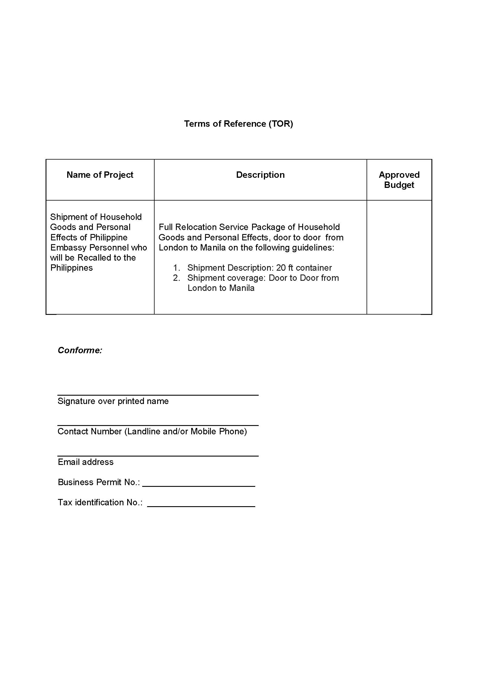 RFQ TOR.RELOCATION SERVICE PACKAGE OF PERSONAL EFFECTS Page 2