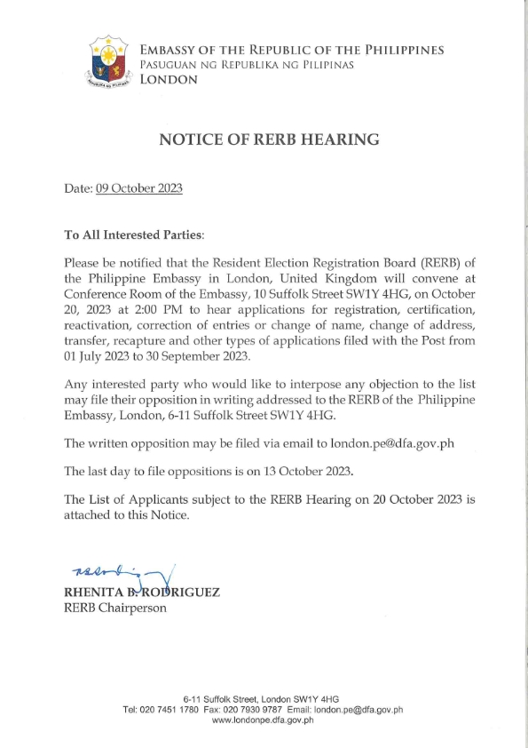 Notice of RERB Hearing 3rd Hearing 20 Oct 2023 001