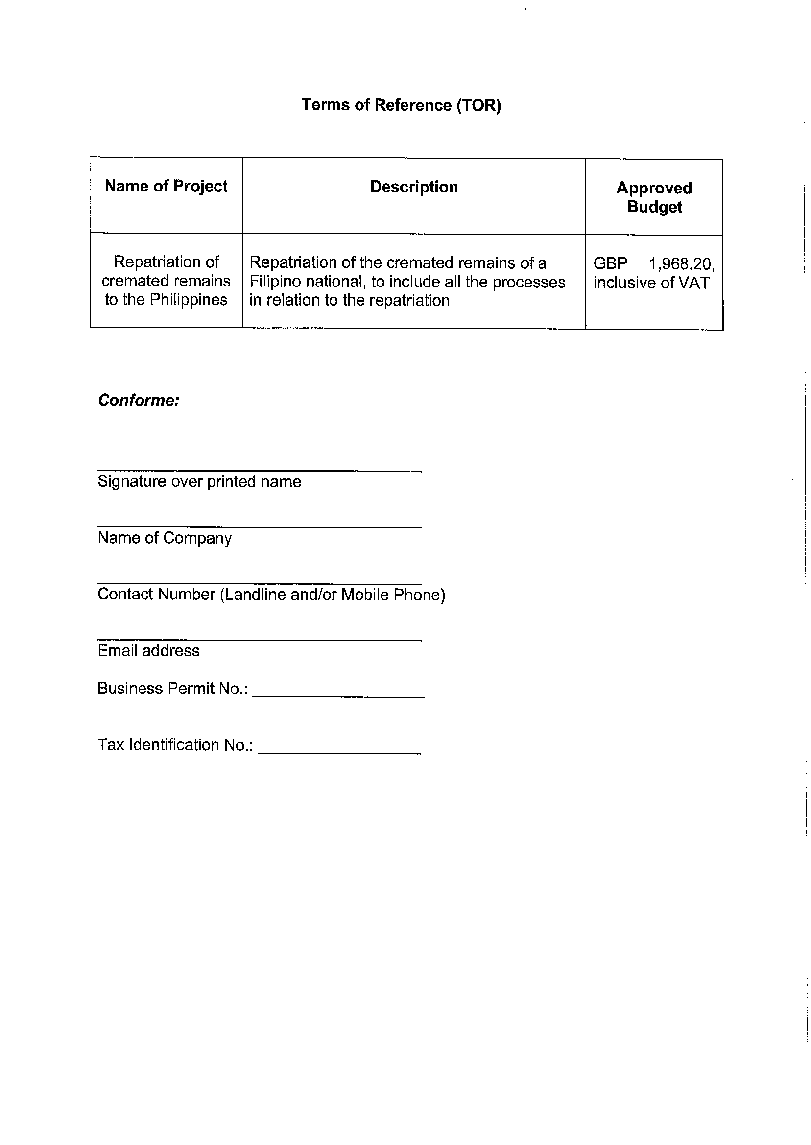RFQ.REPATRIATION OF CREMATED REMAINS Page 2